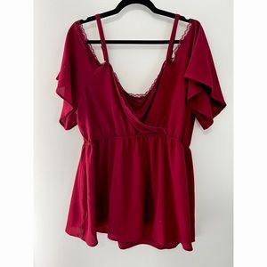 Burgundy red or black cold shoulder top